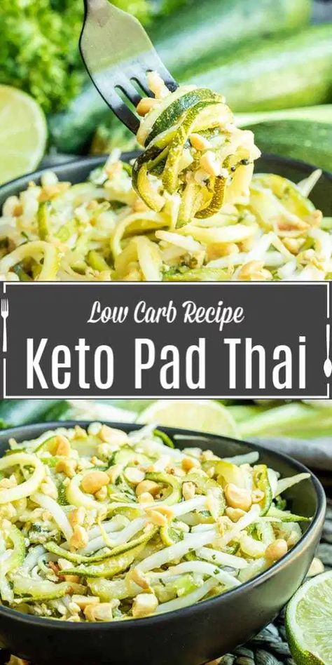 Keto Pad Thai Recipe, Pad Thia, Keto Pad Thai, Keto Zoodles, Keri Recipes, Carb Cycling Recipes, Keto Vegetarian Recipes, Carb Cycle, Vegetarian Asian