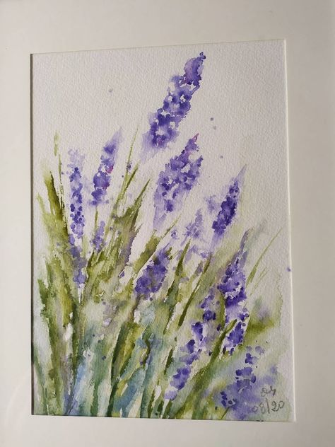 Acvarel Painting Flower, Lavender Painting Aesthetic, Lavander Painting Ideas, Acvarel Painting Ideas Easy, Lavender Plant Painting, Acvarel Painting, Lavender Acrylic Painting, Lavender Watercolor Painting, Watercolor Lavender Flowers