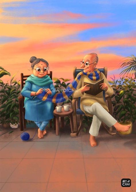 Old Couple Art, Old Couple Illustration, Old Couple Cartoon, Sweet Couple Cartoon, Vision Board Couple, Jalaram Bapa, Old Couple In Love, All Studio Ghibli Movies, Old People Love