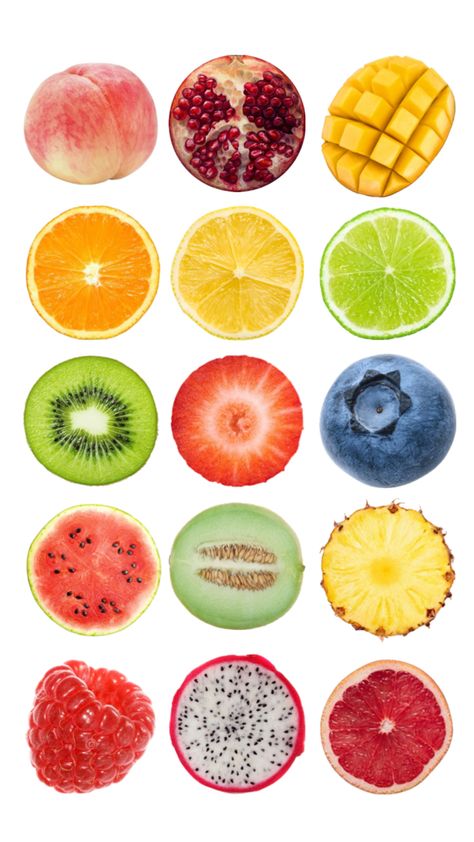 Pech, Granade, Mango, Orange, Lemon, Lime, Kiwi, Strawberry, Blueberry, Watermelon, Honeydew, Pineapple, Raspberry, Dragon fruit, Grapefruit Fruit Collage Art, Watermelon Pictures, Watermelon Drawing, Fruit Collage, Pineapple Drawing, Kiwi Strawberry, Circle Collage, Fruit Icons, Mango Fruit