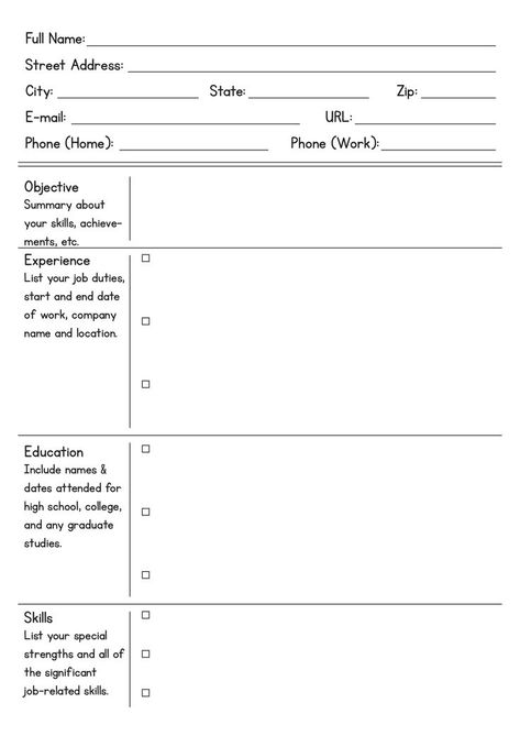 This blank resume template provides a clear and structured layout for easy customization. Use this worksheet to enhance your professional presentation and stand out to potential employers. Update your information and create a polished resume that highlights your skills and experience. #ResumeBuilder #JobSearch #ProfessionalDevelopment #blankresumetemplate Resume Worksheet, Blank Resume Template, Minimalist Infographic, Resume Outline, Free Professional Resume Template, Job Resignation Letter, Resume Format For Freshers, Basic Resume, Job Hunting Tips