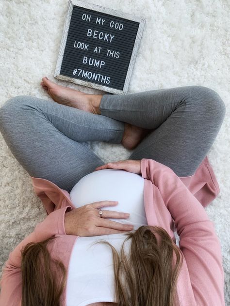 Pregnancy Photo Letter Board. 7 months. Oh My God Becky Look At This Bump. Weekly Pregnancy Photos, Baby Bump Photoshoot, Unique Pregnancy Announcement, Baby Bump Pictures, Pregnancy Belly Photos, Bump Pictures, Pregnancy Bump, Belly Photos, Pregnancy Labor