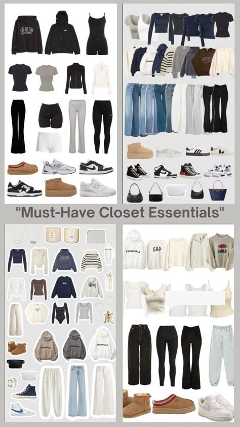 Athleisure Fall Capsule Wardrobe, School Wardrobe Essentials, Capsule Wardrobe Shopping List, Full Capsule Wardrobe, College Outfit Basics, Closet Must Haves For Teens, Basics To Have In Your Closet, Outfits To Wear When On Your Period, Teen Girl Capsule Wardrobe