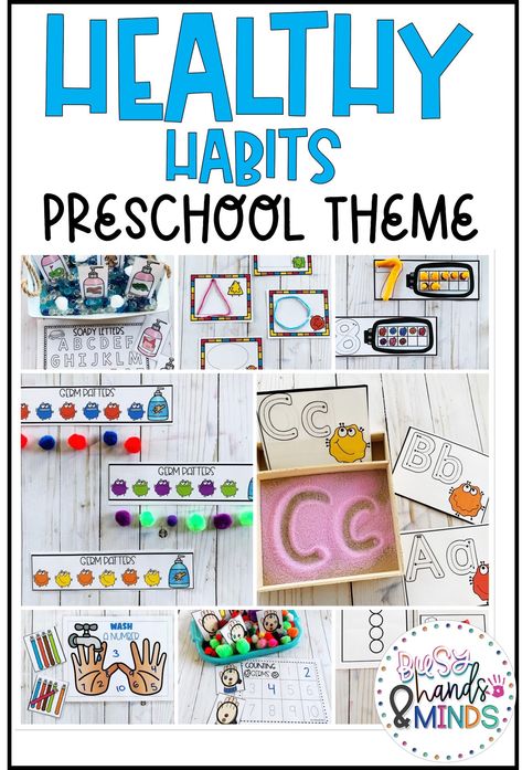 Healthy Habits Preschool Theme | Busy Hands and Minds Preschool Healthy Habits, Healthy Habits Preschool Theme, Healthy Habits Activities, Healthy Habits Preschool, Healthy Food Activities, Healthy Habits For Kids, Teaching Preschoolers, Body Preschool, Writing Centers