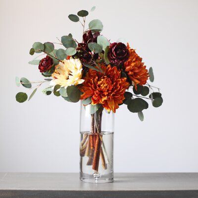 Coastal Kitchen Cabinets, Fall Floral Arrangement, Orange Wedding Flowers, Fall Flower Arrangements, Clear Glass Vase, Fall Floral Arrangements, Flower Vase Arrangements, Forever Flowers, Real Touch Flowers