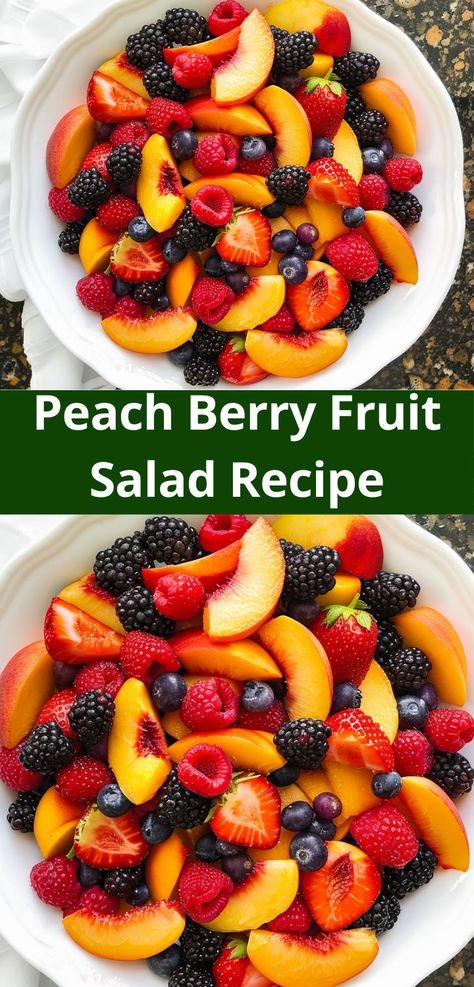 Want a refreshing salad? Our Peach Berry Fruit Salad Recipe is a must-try. Combining fresh peaches and berries, it's one of the top peach salad recipes, perfect for those seeking new salad ideas. Healthy Fruit Salad Recipes, Salad With Peaches, Peach Salad Recipes, Fresh Peach Recipes, Berry Fruit Salad, Easy Fruit Salad Recipes, Healthy Fruit Salad, Gourmet Salad, Fruit Salad Recipe