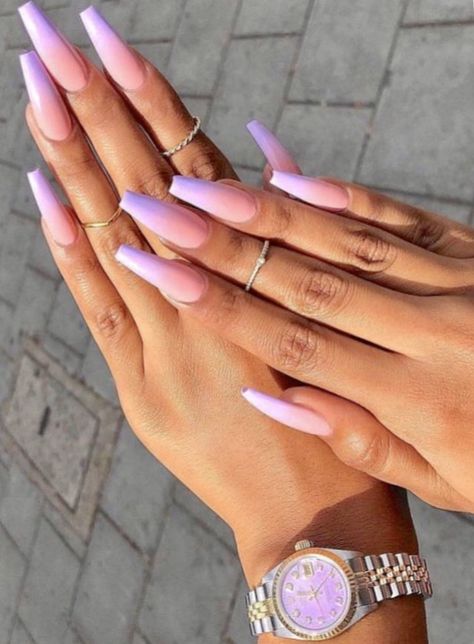 Purple Ombre Nails, Purple Acrylic Nails, Lavender Nails, Ombre Acrylic Nails, Summer Acrylic Nails, Uñas Acrilicas, Accent Nails, Coffin Nails Designs, Fire Nails