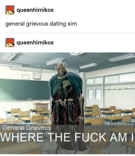 Starwars Funny, General Grievous, Prequel Memes, Star Wars Jokes, Star Wars 2, Star Wars Fandom, Funny Tumblr Posts, Star Wars Clone Wars, Star Wars Humor