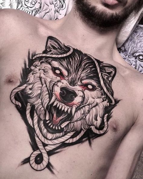 Fenrir Tattoo, Tatoo Dog, Tier Tattoo, Wolf Tattoo Design, Stomach Tattoos, Tattoo Project, Badass Tattoos, Tattoo Illustration, Head Tattoos