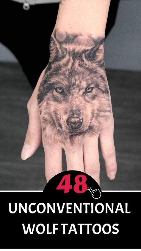 Unleash your untamed side with a distinctive wolf tattoo capturing your brave and daring essence. Opt for a design symbolizing the power and autonomy of the wolf in a manner that is original and alluring. Let your ink make a bold statement, distinguishing you from the crowd and echoing your wild nature. Embrace the non-traditional as your tattoo becomes emblematic of your fearless and adventurous character. Realistic Wolf Tattoo Design, Realistic Wolf Tattoo, Wolf Tattoos For Men, Wolf Outline, Howling Wolf Tattoo, Lone Wolf Tattoo, Realistic Wolf, Abstract Wolf, Full Hand Tattoo