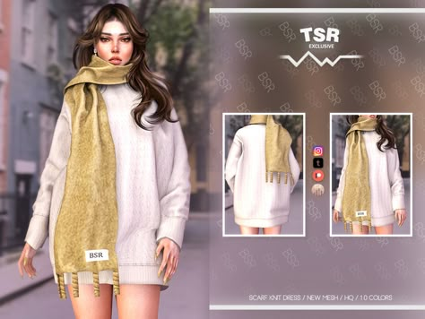 The Sims Resource - SCARF KNIT DRESS BD1071 Sims 4 Fall Cc, Ts4 Mods, Sims 4 Piercings, Cc Clothes, Sims 4 Expansions, Nose Mask, Scarf Knit, Sims 4 Dresses, Sims 4 Characters