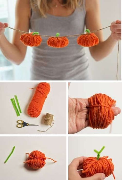 7 creativas y originales guirnaldas para Halloween - Manualidades Yarn Pumpkins, Dekorasi Halloween, Halloween Fest, Adornos Halloween, Dekor Diy, Fall Halloween Crafts, Fall Crafts Diy, Halloween Diy Crafts, Autumn Crafts