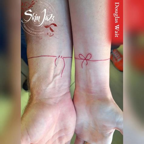 An invisible red thread connects all those who are destined to meet regardless of time, place, or circumstance. The thread may stretch or tangle but will never break Once again, some fantastic fine lines done by Douglas Only at Skin Jazz, 106 Willem Botha Drive Eldoraigne Bookings are essential 076 954 4862 #tattoo #tattoos #tattooed #girlswithtattoos #tattooartist #tattooart #tattoolife #tattooist #instatattoo #tattooing #tattoogirl #blackandgreytattoo #blacktattoo #tattooink #tattoo... Red Thread Tattoo, Invisible Red Thread, Red Thread, Life Tattoos, Black And Grey Tattoos, Black Tattoos, Ink Tattoo, Girl Tattoos, To Meet