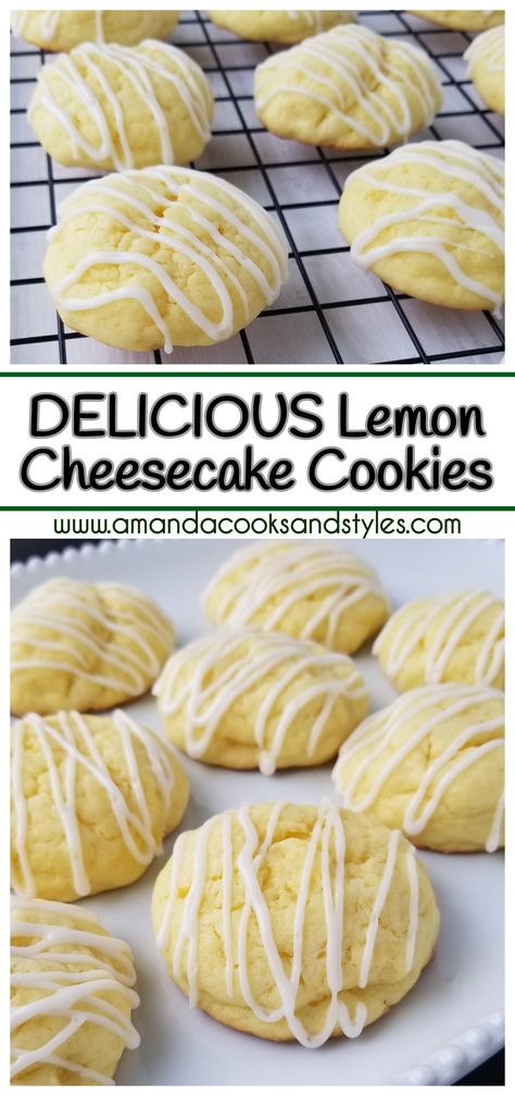 Lemon Cream Cheese Cookies Recipes, Lemon Cookies With Cream Cheese Frosting, Lemon Kiss Cookies, Soft Lemon Cream Cheese Cookies, Lemon Cheesecake Cookies Recipes, Golden Girls Cheesecake Cookies, Cream Cheese Butter Cookies, Stuffed Lemon Cookies Recipe, Lemon Stuffed Cookies