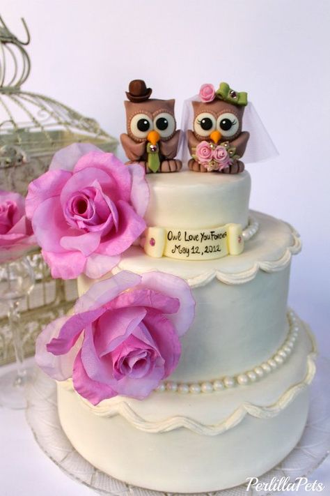 Blue Brown Wedding, Owl Wedding Cake, Watermelon Wedding, Owl Food, Owl Wedding, Bird Cake Topper Wedding, Wedding Cake Birds, Birds Cake, Owl Cakes