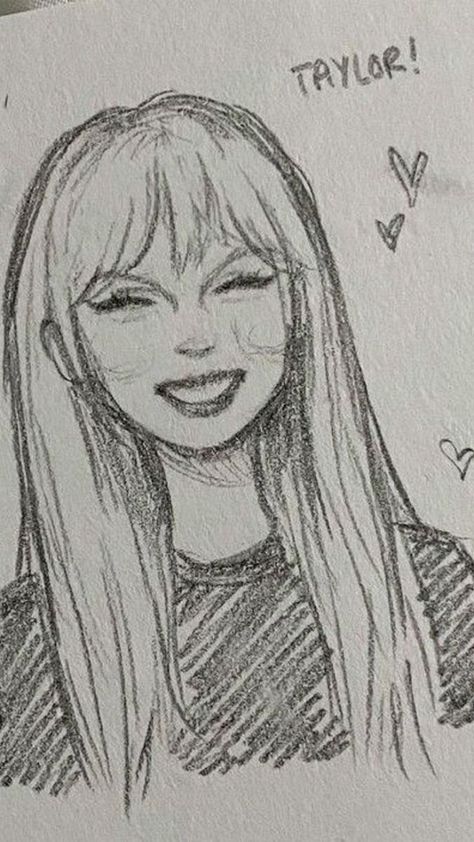 Sketch Vs Final, Taylor Swift Drawing, Portraits Of People, Simple Clothes, Cute Sketches, Cool Pencil Drawings, Women's Hairstyles, Easy Doodle Art, Easy Drawings Sketches