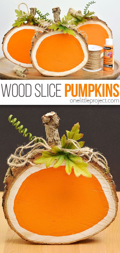 Wood Slice Pumpkins | Easy DIY Craft for Halloween or Thanksgiving Pumpkin Wood Slice Craft, Thanksgiving Pumpkin Decorating Ideas, Easy Fall Halloween Crafts, Easy Fun Fall Crafts, Fall Crafts Ideas For Adults, Wood And Nails Crafts, Crafts For Kids September, Painting For Seniors Simple, Fun November Activities For Adults