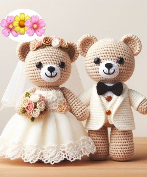 Crochet Wedding Bears Free Pattern, Wedding Gift Crochet Ideas, Crochet Wedding Gifts Free Pattern, Crochet Teddies, Crochet Teddy Bear Pattern Free, Crochet Wedding Gift, Wedding Crochet Patterns, Easter Crochet Patterns Free, Wedding Crochet