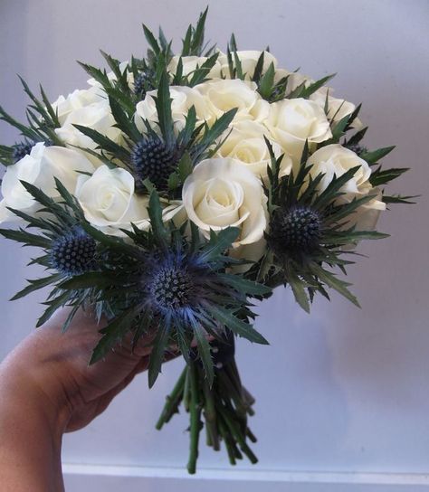 Bouquet Thistle, Thistle Wedding Flowers, Wedding Flowers Gypsophila, Thistle Bouquet, Thistle Wedding, Flowers Australia, Cheap Wedding Flowers, Yellow Wedding Flowers, Winter Wedding Flowers