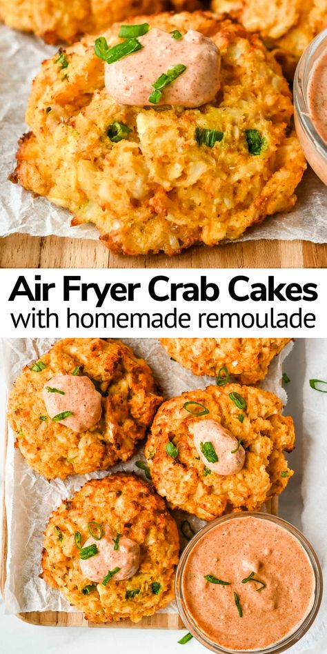 Healthy air fryer crab cakes made with lump crabmeat and simple, yet healthy ingredients make them the best dinner or appetizer! This easy recipe is great for taking frozen crab cakes from the freezer to the table in less than 15 minutes! Lump Crab Recipes Healthy, Imation Crab Recipes Healthy, Lump Crabmeat Recipes, Healthy Imitated Crab Recipes, Imation Crab Recipes, Crab Recipes Healthy, Imitated Crab Recipes, Immitation Crab Recipes, Air Fryer Crab Cakes