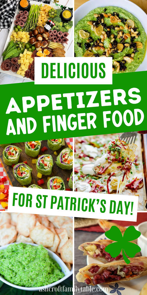 Collage of St. Patrick's Day party foods and appetizers. Green Theme Food Ideas, St Patrick’s Day Party Snacks, St Patrick's Day Charcuterie Board Ideas, Color Party Ideas For Adults Green, St Patrick Day Food Ideas Parties, St Patrick's Day Party Ideas, Green Food Ideas For Color Party, St. Patrick’s Day Snacks, Green Theme Food