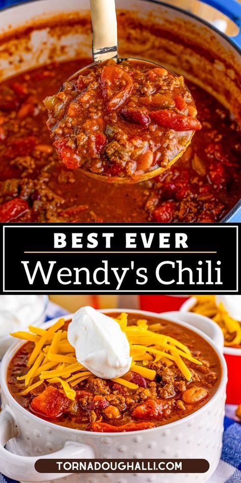 Wendy's chili with shredded cheese and sour cream Best Easy Chili Recipe, The Best Chili Recipe, Wendy's Chili, Wendys Chili Recipe, Classic Chili Recipe, Delicious Chili Recipe, Homemade Chili Recipe, The Best Chili, Classic Chili