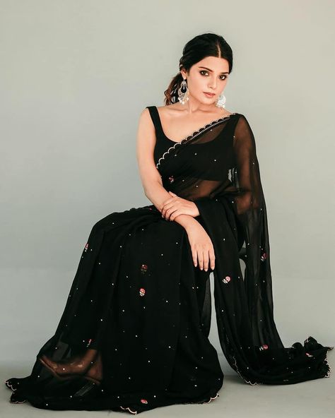 Saree Addict (@sareeaddict.in) • Instagram photos and videos Black Organza Saree, Black Sari, Glam Photoshoot, Satin Saree, Black Saree, Embellished Blouse, Stylish Sarees, Georgette Saree, Organza Saree