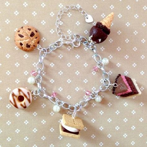 Create Your Own Scented Charm Bracelet – Tiny Hands Kawaii Charm Bracelet, Biscuit Aesthetic, Choco Girl, Tiny Hands, Food Accessories, Kawaii Jewelry, Pink Swarovski, Diy Charm Bracelet, Astringent