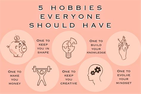 Hobbies everyone should have, you need 5 hobbies, teenagers hobbies Things Everyone Should Learn, Hobbies To Improve Yourself, Self Improvement Hobbies, Hobbies You Need, 5 Hobbies You Need Tiktok, You Need 5 Hobbies Tiktok, Find A New Hobby, Self Care Hobbies, Hobbies To Try Out