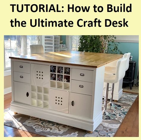 This is a tutorial on how to build the Ultimate Craft Desk Slim Desks, Craft Room Tables, Sewing Room Design, Dream Craft Room, Craft Room Design, Big Desk, Craft Desk, Scrapbook Room, Office Crafts