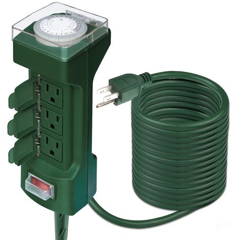 Kasonic 24 Hour Outdoor Stake Timer, 6 Outlets 6 ft Extension Cord Mechanical Power Timer for Holiday Light, Yard Garden, ETL Certified, Weatherproof Safety Cover- Green Repeat Daily, Outdoor Extension, Outdoor Extension Cord, Mechanical Power, Door Upgrade, Super Flexible, Circuit Breaker, Door Makeover, Unique Doors