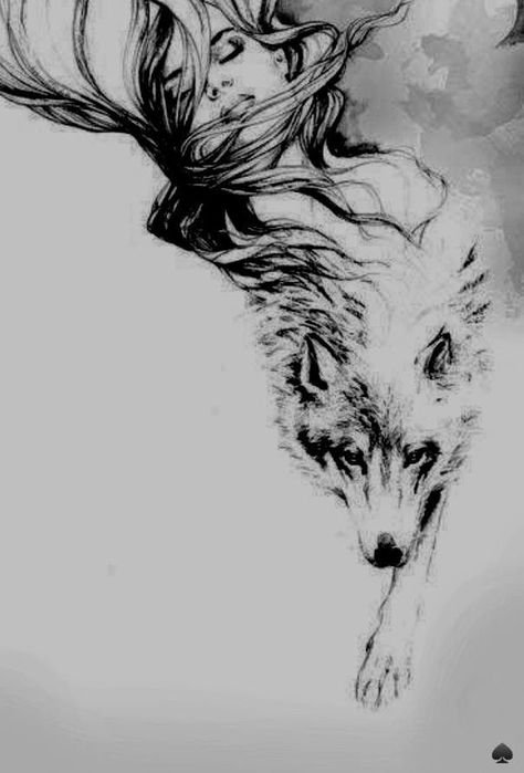 Wolf Warrior Tattoo For Women, Women With Wolf Tattoo, Wolf And Lady Tattoo, Womens Wolf Tattoo Ideas, Hip Tattoos Women Wolf, Wolf Women Tattoo, Wolf Leg Tattoos Women, Women And Wolf Tattoo, White Wolf Tattoo For Women