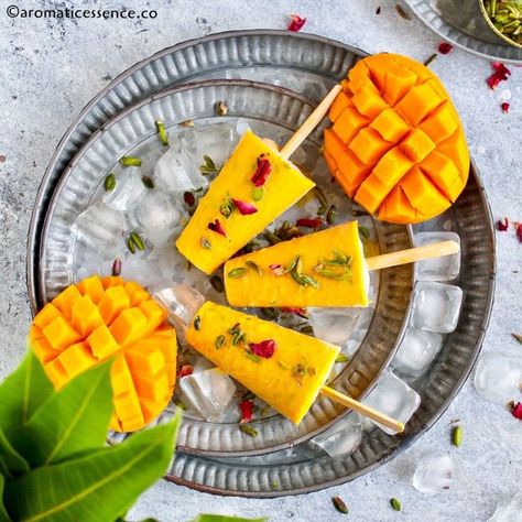 Mango Popsicle Recipes, Cherry Popsicles, Mango Kulfi, Mango Varieties, Mango Popsicles, Kulfi Recipe, 3 Ingredient Recipes, Mango Puree, Mango Flavor