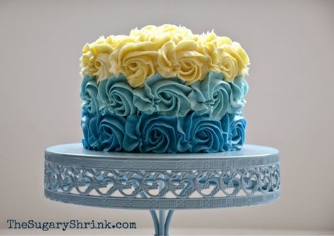 blue vanilla cake - The Sugary Shrink Yellow And Blue Cake Design, Blue And Yellow Cake Ideas, Blue And Yellow Birthday Cake, Ucla Cake, Blue And Yellow Cake, Cake With Buttercream Roses, Vanilla Cake With Buttercream, Men Cakes, Birthday Cake Roses