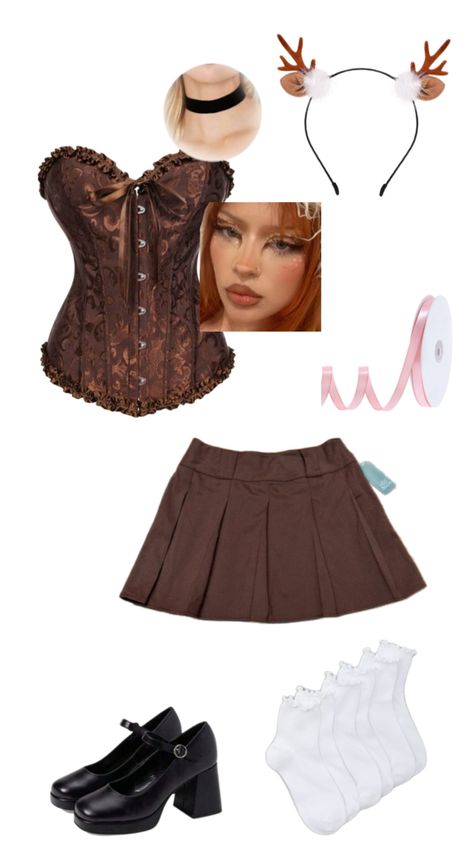 #halloweencostume #halloween #costume #deercostume #womenscostume #bambi #aesthetic Bambi Costume Halloween, Deer Costume Aesthetic, Skirt Halloween Costume Ideas, Brown Halloween Costumes, Bambi Halloween Costume, Cute Bear Costume, Deer Costume Women, Coquette Halloween Costume, Bambi Halloween