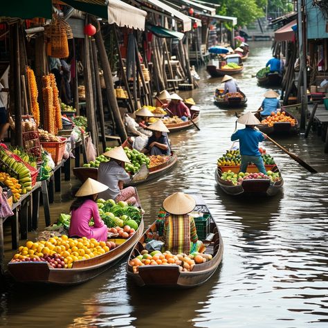 Bustling Floating Market: Vibrant colors and lively trading at a traditional floating market, a unique cultural shopping experience. #market #boats #water #vendors #floating #produce #culture #traditional #aiart #aiphoto #stockcake https://ayr.app/l/7qtG Tamil New Year Greetings, Singapore Market, Floating Market Lembang, Thailand Culture, Thai Market, Thai Floating Market, Vietnamese Floating Market, Pattaya Floating Market, Thailand Water Market