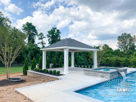 Cost of an Outdoor Pavilion | Amish Quality Built Pavilions Pool Pavilion Ideas, Pool Pavillion, Pool Lanai, Backyard Pool House, Timber Frame Pavilion, Pool Gazebo, Inground Pool Landscaping, Pool Pavilion, Backyard Getaway