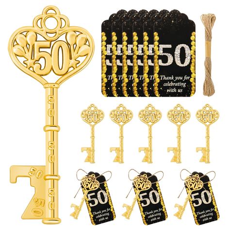 PRICES MAY VARY. Package Contents : Our wedding anniversary party gifts for guests include 50 50th birthday key bottle openers, 50 black thank you tags, and 1 bundle of jute thread. The ample quantity and exquisite craftsmanship can meet your various party preferences, leaving a deep impression on family and friends. Reliable Quality : These 50th birthday bottle opener are made of high-quality metal zinc alloy material, with a smooth surface, good polishing, rust prevention, durability, and not 50th Anniversary Favors For Guests, 50th Birthday Party Favors For Women, Party Favors 50th Birthday, 50th Wedding Anniversary Favors, Birthday Party Favors For Adults, 50th Anniversary Party Favors, Party Gifts For Guests, Wedding Anniversary Favors, 50th Birthday Party Favors