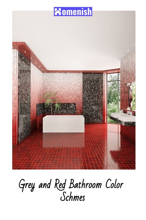 Here we have compiled 12 beautiful examples of grey and red bathroom ideas to convince you about this color combination, including different shades of reds and greys that go perfectly together. Red And Grey Bathroom, Red Bathroom Ideas, Red Color Combinations, Red Bathroom, Japanese Zen Garden, Different Shades Of Red, Bathroom Red, Japanese Zen, Bathroom Color