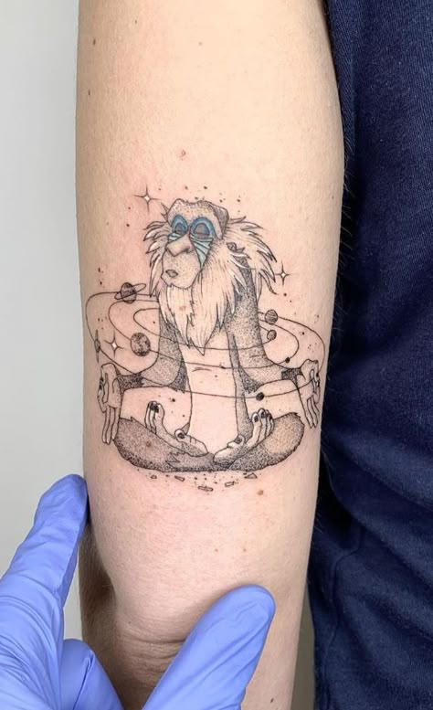 Rafiki Tattoo Ideas, Jumanji Tattoo, Disney Arm Tattoo, Goofy Movie Tattoo, Baloo Tattoo, Jungle Book Tattoo, Rafiki Tattoo, Tarzan Tattoo, Simba Tattoo