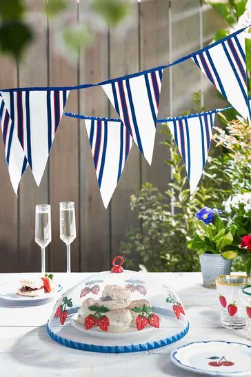 Jubilee Striped Outdoor Bunting Outdoor Birthday Party Ideas, July Decorating Ideas, July 4th Decorations, Outdoor Bunting, 4th Decorations, Patio Images, Outdoors Birthday Party, Small Flags, Fourth Of July Decor