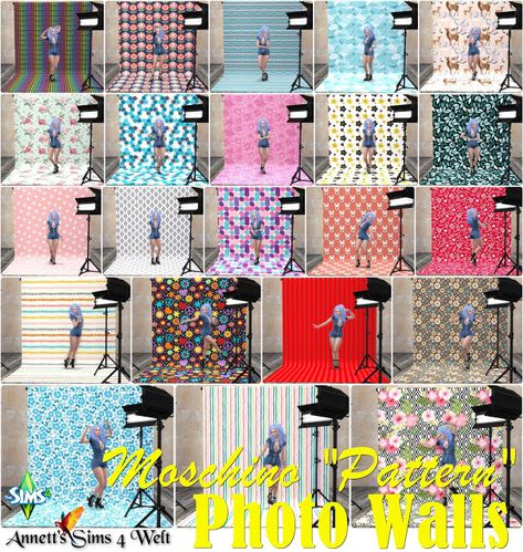 Annett's Sims 4 World: Moschino Stuff - Photo Walls - Pattern Sims 4 Photography, Sims 4 Cc Eyes, Photo Walls, The Sims 4 Pc, Sims 4 Studio, Hayden Williams, Sims 4 Game Mods, Sims 4 Cc Folder, Sims 4 Characters