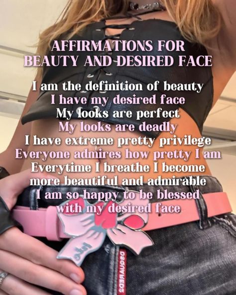 More affirmations because I’m bored! 🎀 Follow @rorasubs for daily subliminals, manifestation, and affirmations ♡ #affirmations #manifestation #subliminals #rorasubs #affirming #manifesting #subs #iattract #idontchaseiattract #desiredface #beauty #beautyaffirmations #desire #beautiful Eye Subliminal Results, Subliminal Results, Pink Affirmations, Tell Me Something Good, I M Bored, Beauty Goals, Positive Self Affirmations, Dream Body, Positive Affirmations