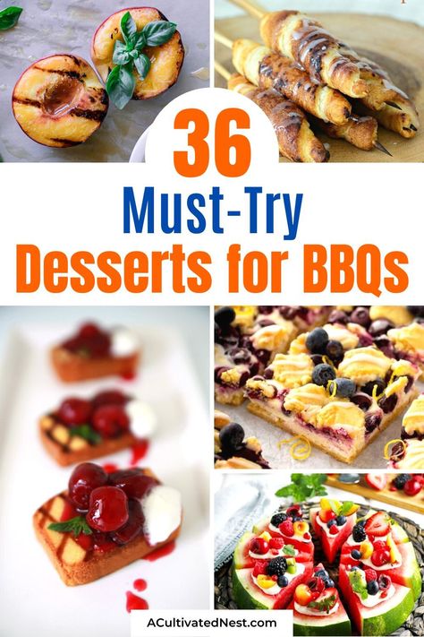 36 Must-Try Desserts for BBQs- Looking for dessert ideas to take your BBQ to the next level? Look no further! Our handpicked selection of must-try desserts for BBQs will make your gatherings unforgettable. | #BBQParty #DessertInspiration #GrillingSweets #summerRecipes #ACultivatedNest Grilled Strawberry Shortcake, Angel Food Cake Trifle, Bbq Dessert, Fundraiser Food, Grilled Strawberries, Dessert Nachos, Strawberry Cake Easy, Strawberry Pop Tart, Strawberry Cream Pies