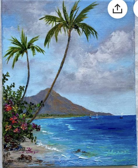 3 Canvas Painting Ideas, 3 Canvas Painting, Small Canvas Painting Ideas, Obx Summer, Tropical Beach Painting, Small Canvas Painting, Hawaii Painting, Beach Art Painting, Tropical Painting