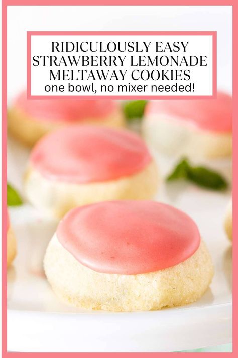 Ridiculously Easy Strawberry Lemonade Meltaway Cookies Fresh Strawberry Icing, Strawberry Lemonade Cookies, Lemonade Cookies, Dessert Favorites, Easy Strawberry Lemonade, Meltaway Cookies, Strawberry Icing, Fresh Strawberry Recipes, House Cookies