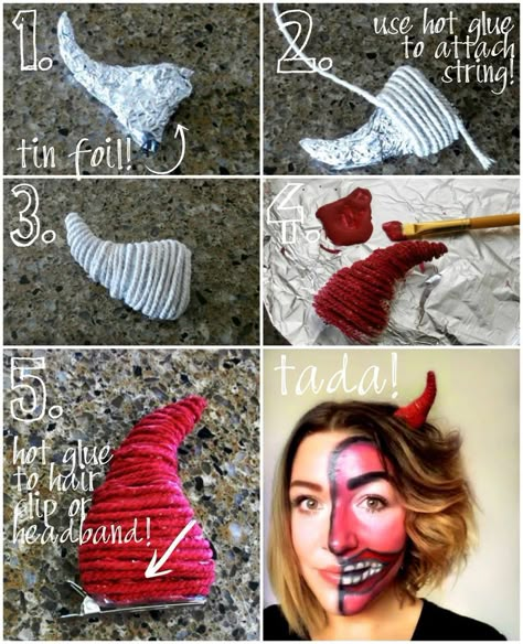 Diy Devil Horns, Diy Horns, Horns Costume, Mac Eyeliner, Devil Makeup, Black Devil, Devil Halloween, Devil Costume, Devil Horns