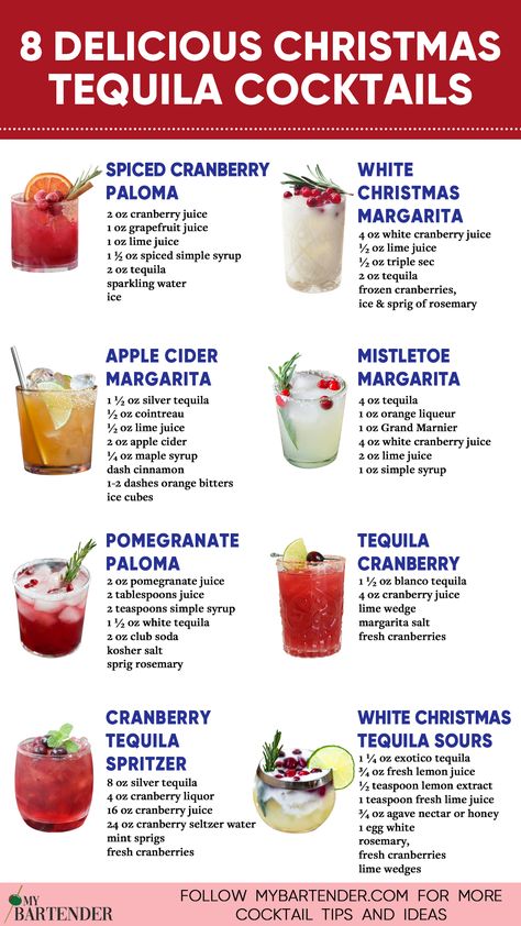 Christmas Tequila Cocktails Christmas Party Ideas Drinks, Good Christmas Alcoholic Drinks, New Years Drinks With Tequila, Mixed Drinks For Christmas, Xmas Party Drinks Alcohol, Cute Holiday Drink Ideas, Xmas Themed Cocktails, Holiday Punch Recipes Alcoholic Tequila, Christmas Drinks Alcohol Tequila