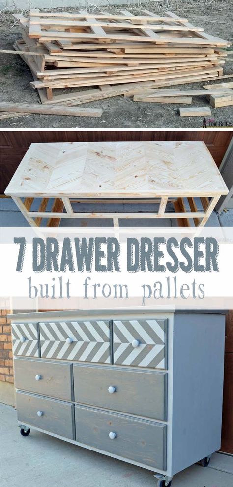 Best of 2014 - Her Tool Belt Pallet Dresser, Recycle Furniture, Bedroom Theme, 7 Drawer Dresser, Chevron Top, Diy Dresser, Pallet Crafts, Wood Pallet Projects, Free Plans