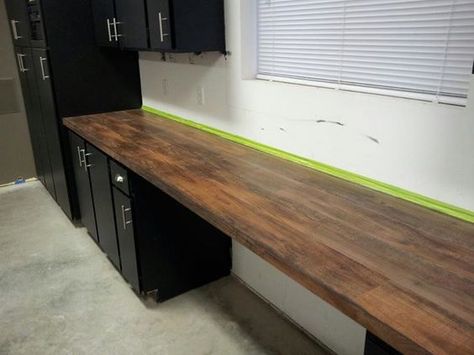 peel and stick wood vinyl planks for countertops. Garage Theater, Countertop Vinyl, Rv Updates, Workbench Top, Vinyl Flooring Kitchen, Peel And Stick Wood, Garage Laundry, Stick Wood, Vinyl Planks